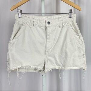 Cotton-On Size 8 Carpenter Cargo Raw Hem Distressed White Denim Jean Shorts